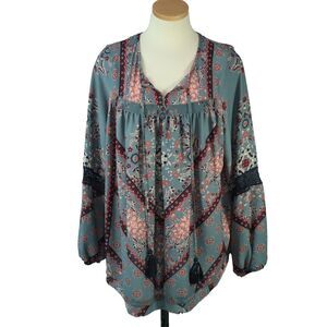 Knox Rose Blouse Shirt Top Sheer Bohemian Size XXL